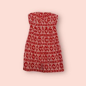 J crew factory red white ikate strapless dress
